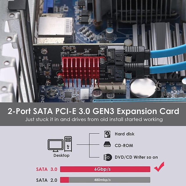 PCIe à 2 Ports SATA 3 III 3.0 6 Gbps SSD Adaptateur PCI-E PCI Express X1 Contrôleur Carte d'Extension Support X4 X6