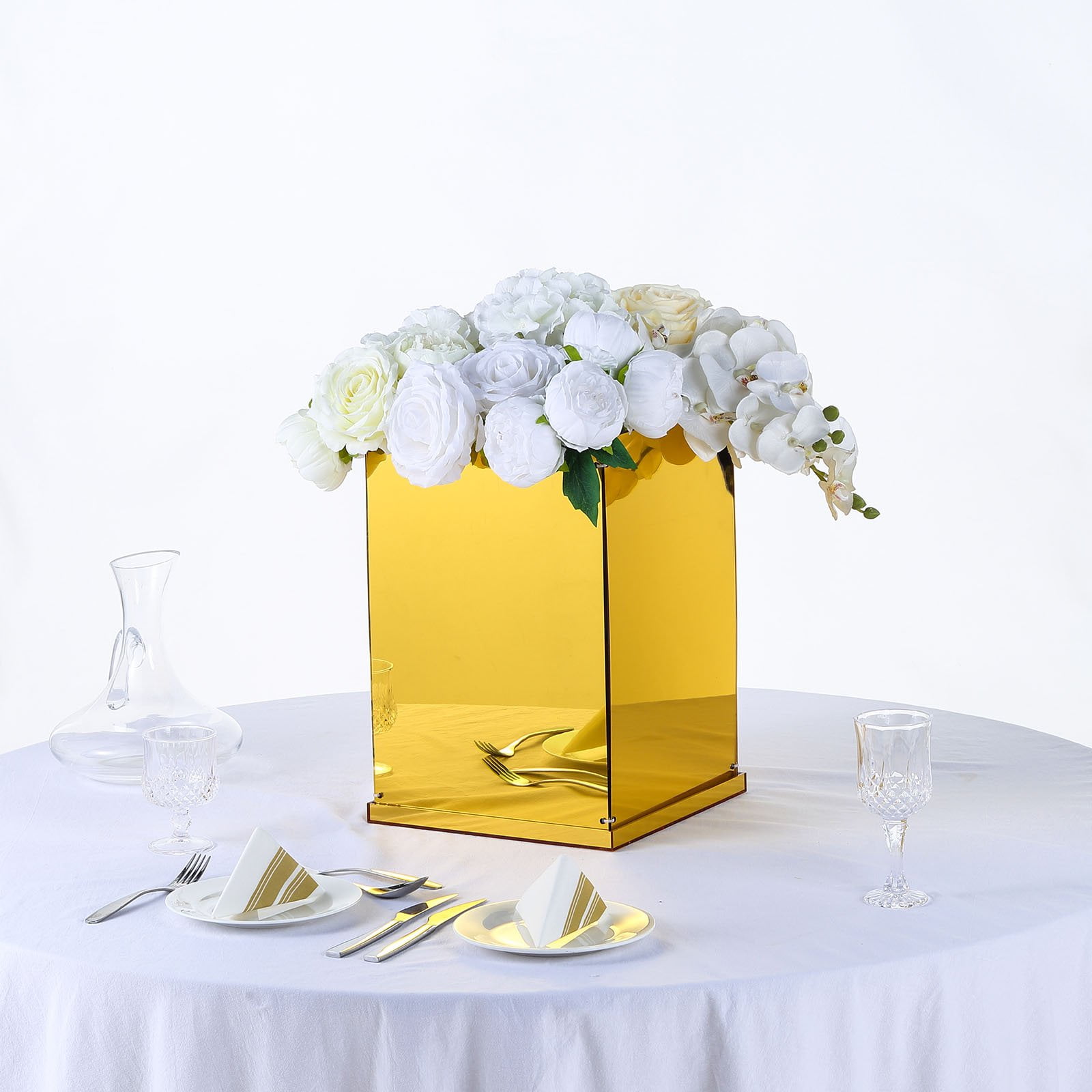 16 Gold Mirror Finish Wedding Decor, Mirror Boxes For Centerpieces