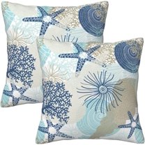Beach Ocean Starfish Seashell Nautical Coastal Farmhouse Throw Pillow Covers 18x18 Pillow Case Soft Pillowcase Cushion Covers Set of 2 for Sofa Bed Bedroom Car Chair Living Room Home Decor