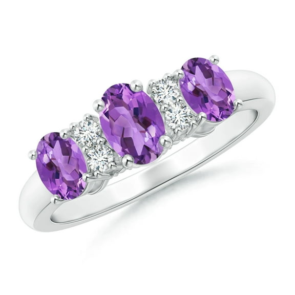 Three Stone Band Ring Oval 1.50 Ctw Amethyst Gemstone 925 Sterling Silver Women Engagement Ring Jewelry Size US- 4