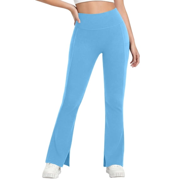 MYAOYI Womens Pant no boundarie Workout Flare Leggings High Waist Split Hem with Pockets