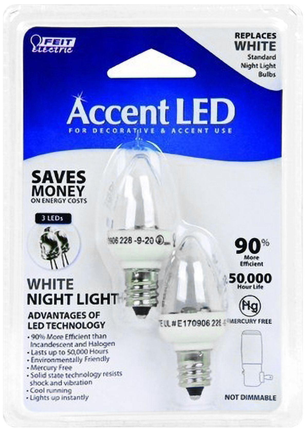 Feit Electric LED Night Light Bulb Below 1 Watts 3500 K Chandelier C7 White for sale online 