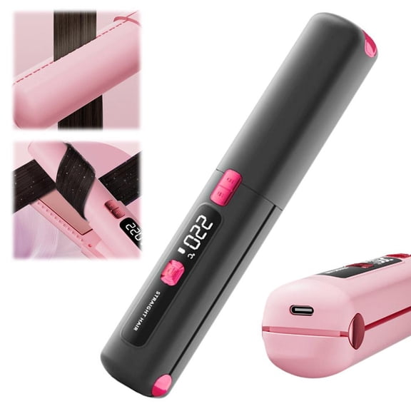 2-in-1 Cordless Hair Straightener & Curler, Rechargeable Mini Flat Iron with LCD Display, USB Portable Hot Tool for Travel