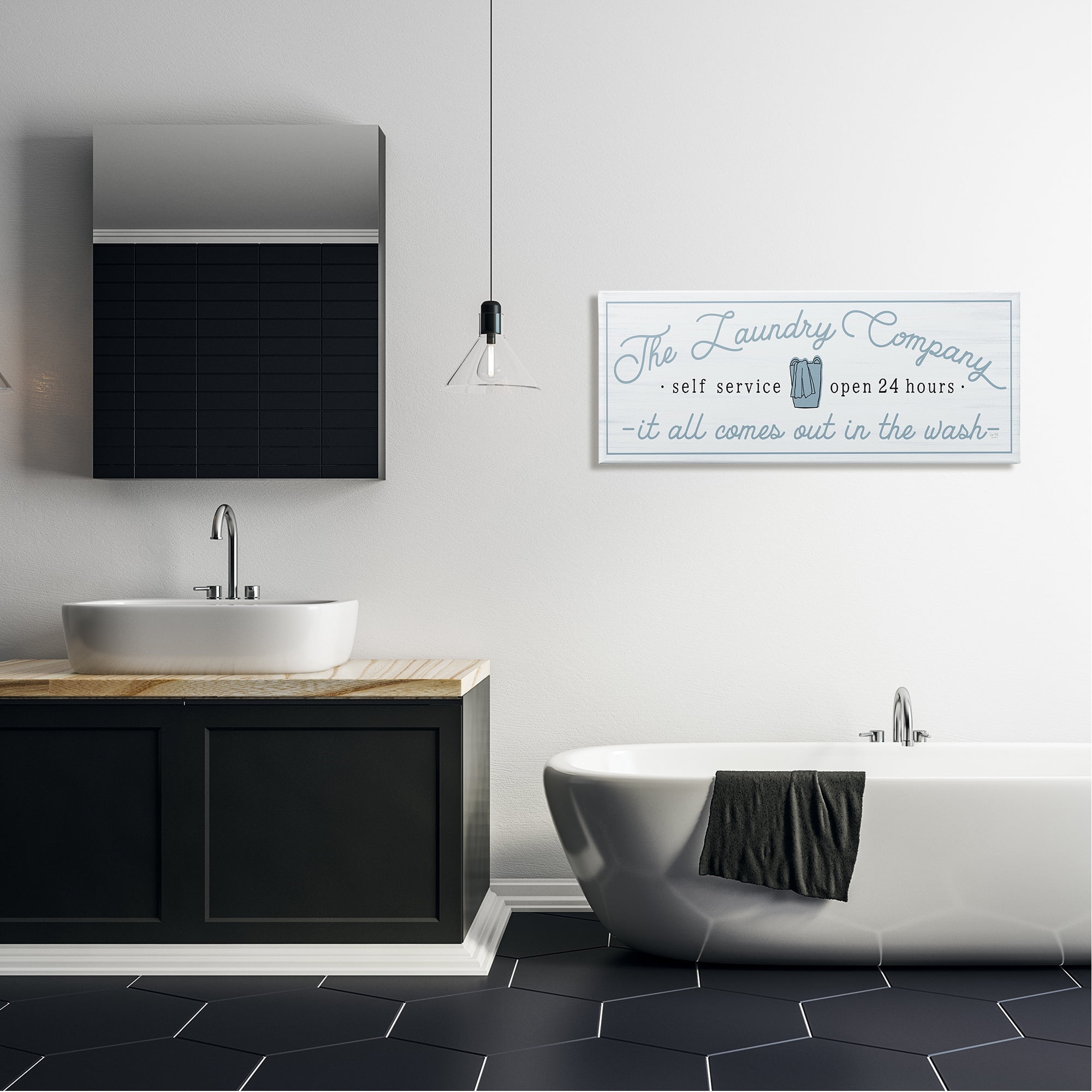 Laundry Company All Comes Out In Wash Typography Graphic Art Gallery Wrapped Canvas Print Wall Art