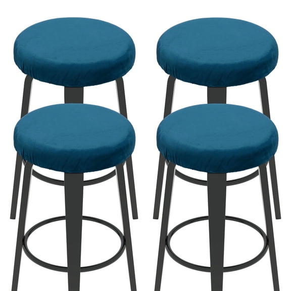 Uxcell 4 Pcs Velvet Bar Stool Covers, 14-18 Inch Round Bar Stool Cover with Elastic Band Stretch Chair Seat Cover Washable Slipcovers for Round Stool Chair, Blue