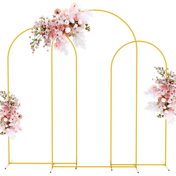 Soporte de Arco para Globos Dorado, Juego de 3 (2.2/2/1.8 m), Mamparas para Decoracion de Fiestas, Estructura para Decoración en Bodas, Cumpleaños y Eventos, Montaje Fácil y Diseño Elegante