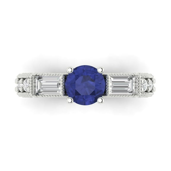 Three-Stone Engagement Ring for Women - 2.33ct Simulated Tanzanite in 18K White Gold Promise Ring