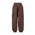 thumbnail image 4 of CPNG Girls Casual Baggy Cargo Pants Teen Girls Multi-Pocket Straight Wide Leg Athletic Pants Loose Elastic Waist Cargo Trousers(Coffee,5-6 Years), 4 of 8
