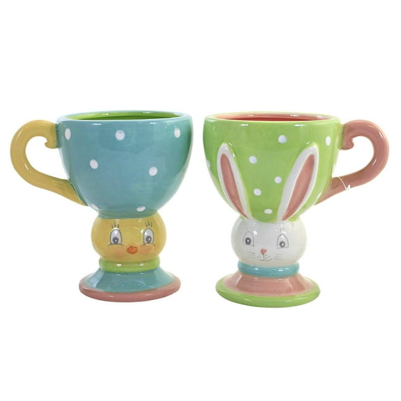 Tabletop Dottie Fancy Cup St/2 Dolomite Easter Beverage Bunny Chick A5076