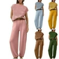 thumbnail image 5 of Crew Neck Cap Sleeve Tops with Wide Leg Pants Women's 2 Piece Sets Casual Loose Outfits Yellow,XL, 5 of 6