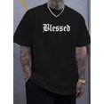 thumbnail image 1 of Blessed" Print Men's Black Cotton T-Shirt - Casual Crew Neck, Short Sleeve, Lightweight & Comfy, Machine Washable for All-Season Wear, 1 of 5