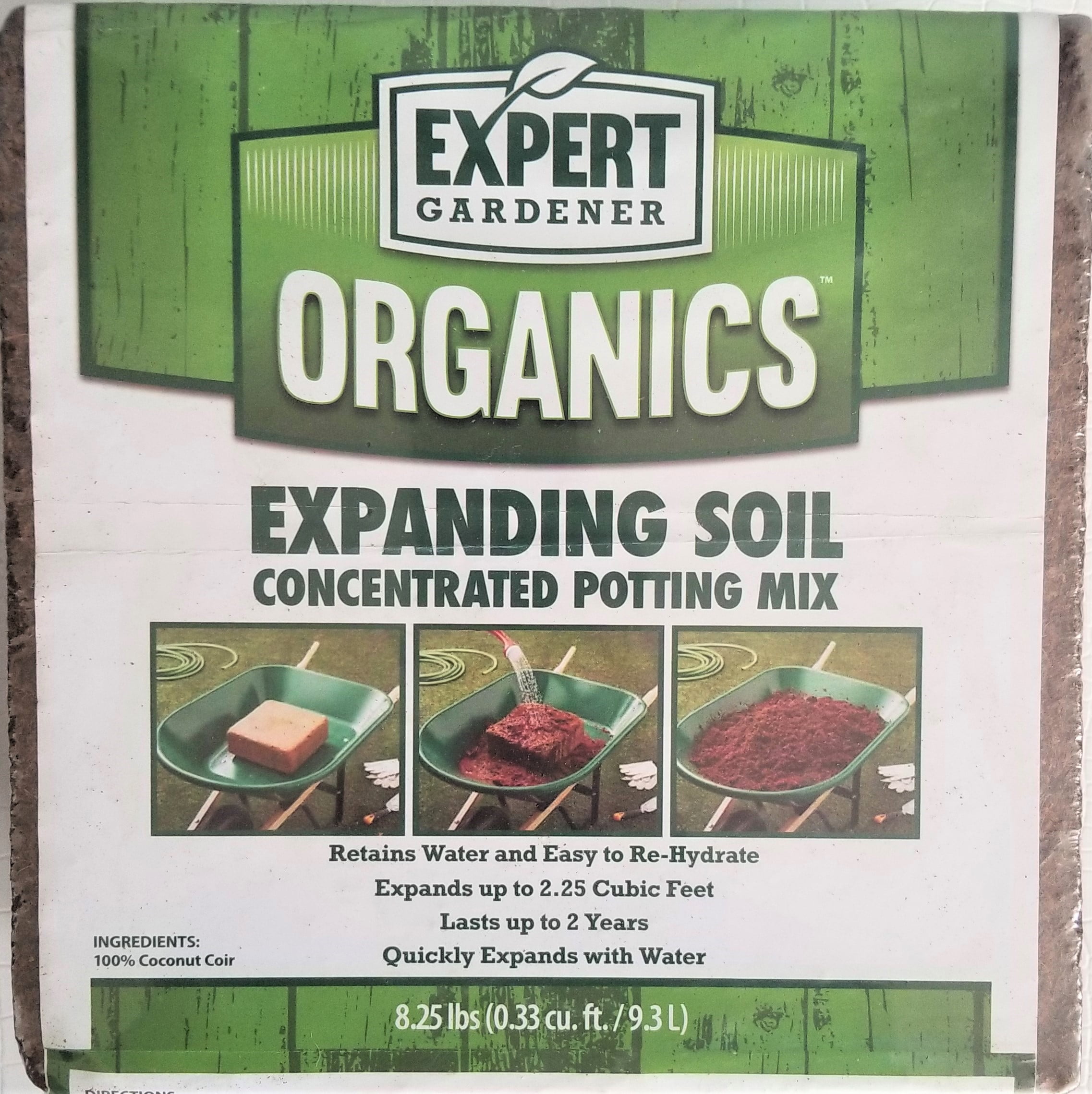 [2.25 Cu.Ft.] Expert Gardener Organics Expanding Soil Potting Mix, 100 Coconut Coir Block