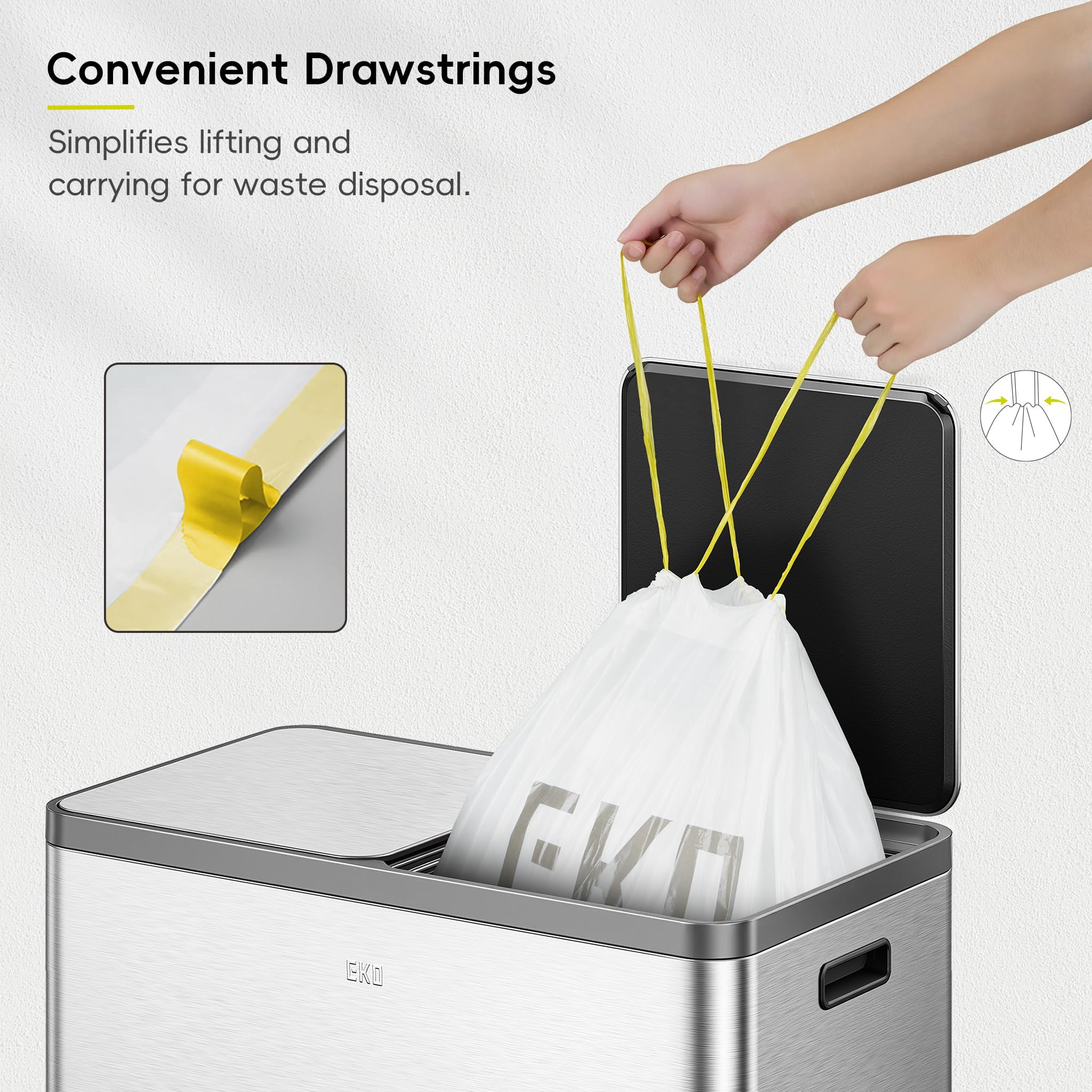 Eko 10.6 Gallon / 35-40 Liter Drawstring Trash Bags  60 Count Heavy-duty Tall Kitchen Garbage Can Liners Extra-strong Leak-resistant Unscented White Code M