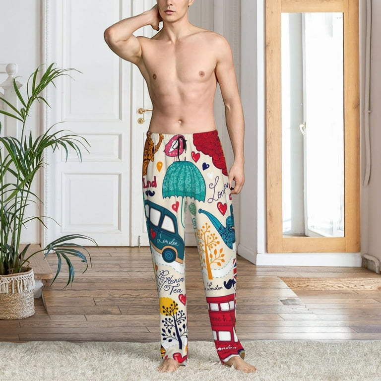 Wukai London Symbols Mens PJ Pajama Pants Sleepwear Plaid PJs with Pockets Men s Lightweight Open Hem Lounge Pants Medium