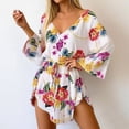 thumbnail image 2 of DHFJKG Summer Swimwear Cover-Ups Women Floral Printed Beach Vacation Clothes Batwing Long Sleeve V Neck Tie Waist Stylish Beachwear, 2 of 5
