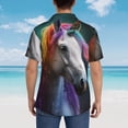 thumbnail image 4 of Pofeuu Colorful Haired White Horse Print Hawaiian Shirt for Men Sleeves Casual Button Down Summer Beach Dress Shirts T-Shirts,Large, 4 of 7