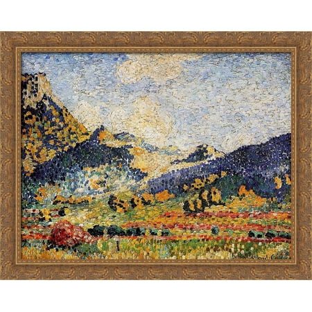 Les Petits, Montagnes Mauresques 36x28 Large Gold Ornate Wood Framed Canvas Art by Henri-Edmond Cross