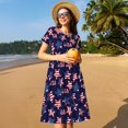 thumbnail image 4 of Fotbe Robe Motif Étoiles Américaines Décontractée Mode Femme Manches Courtes Robe Maxi Robe T-Shirt Rayée Longue à Blocs de Couleur, 4 of 6