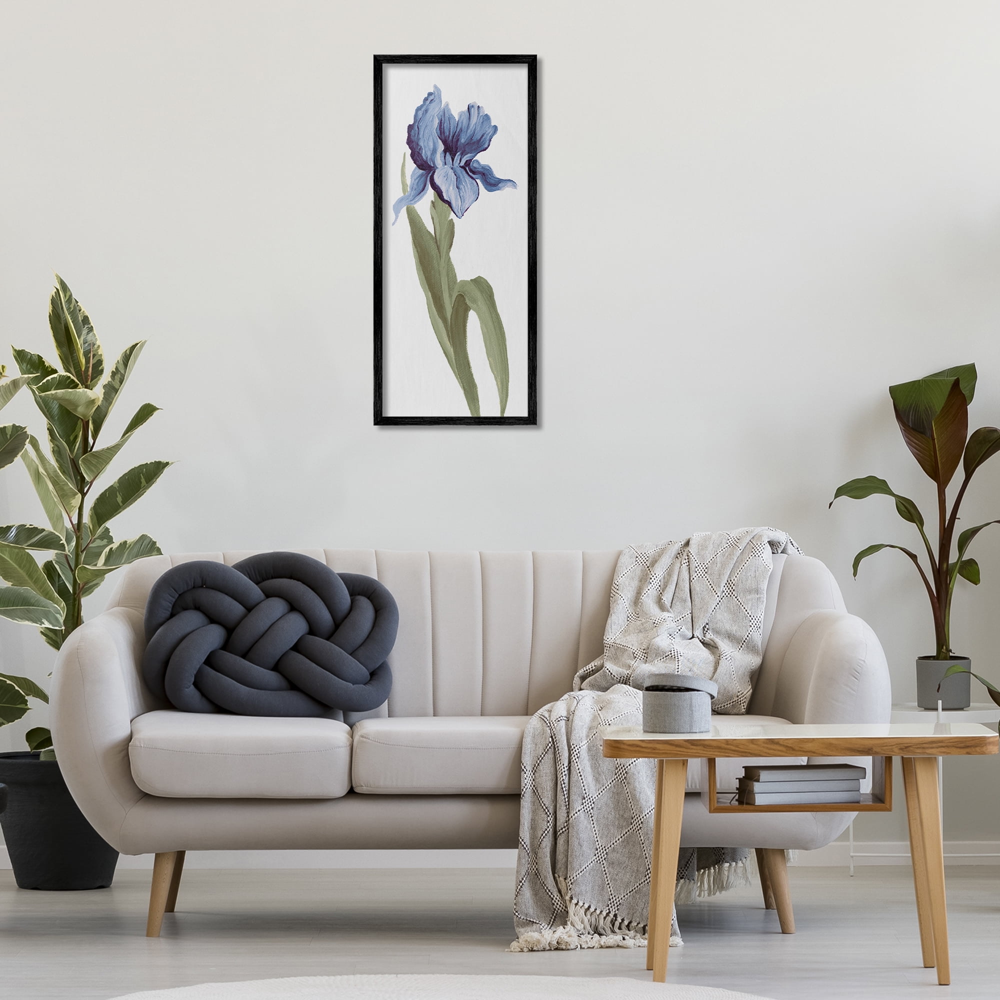 Stupell Industries Blooming Blue Iris Botanical & Floral Painting Black Framed Art Print Wall Art, 13 x 30