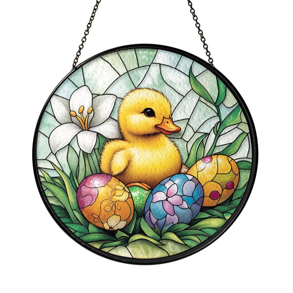 Round Duck Easter Egg Suncatcher, Stained Glass Style Ornament