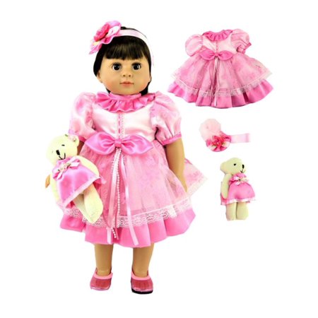 Pink Flower Dress with Bear For 18 inch dolls
