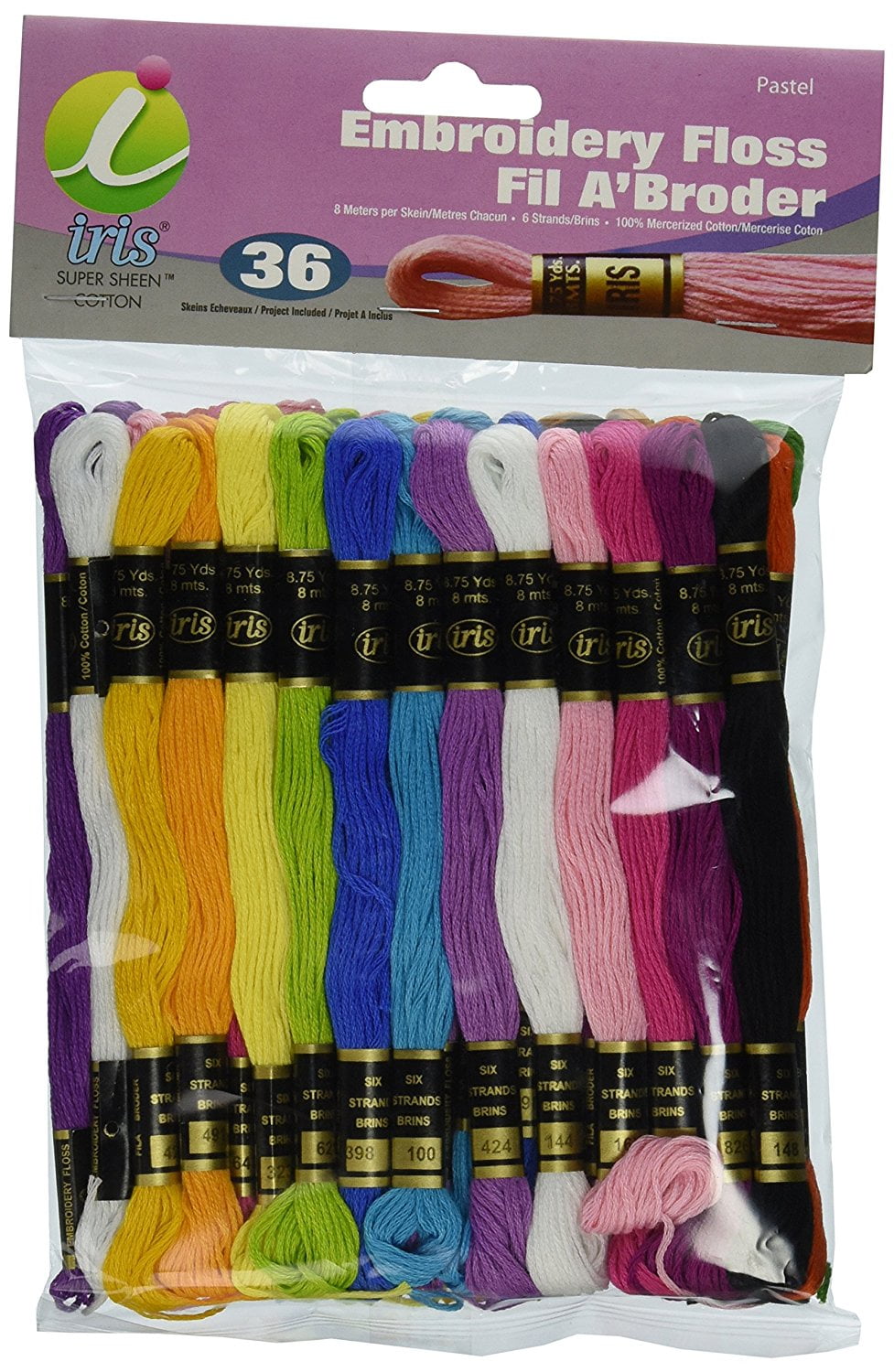 Iris 36Pack Embroidery Floss Pack, 8m, Pastel Colors, 100percent