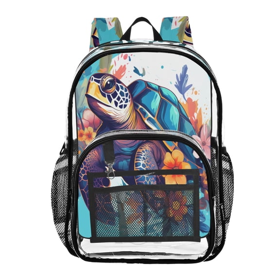 ALAZA Clear Backpack Sea Turtle with Floral PVC Transparent BookBag