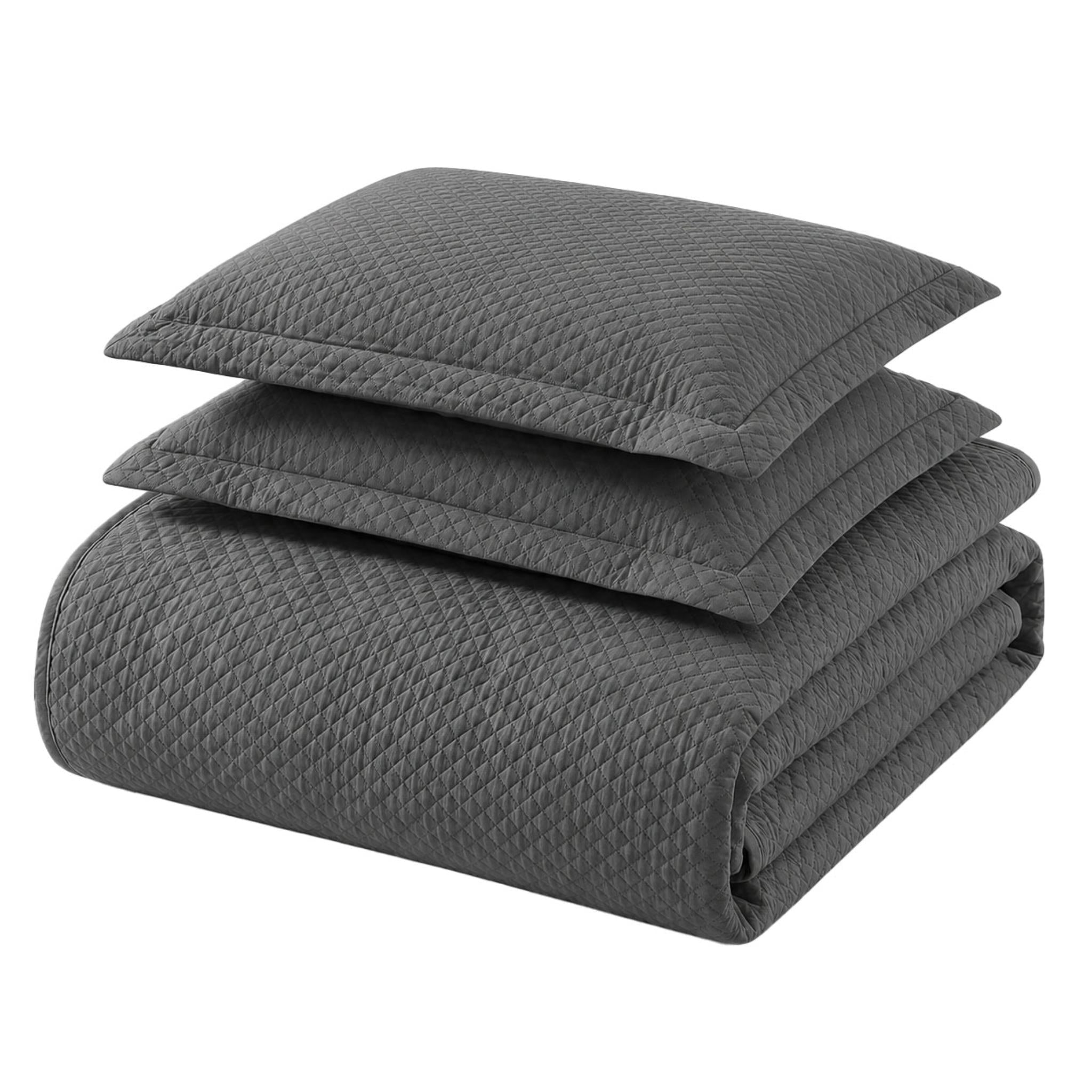 Superior Solitaire Cotton Decorative Bedspread and 2 Pieces Sham Set, Full, Grey