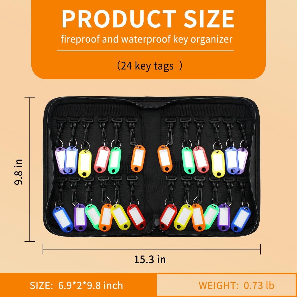 Sdstone Waterproof Key Case comes with 24 Key Tags, Black