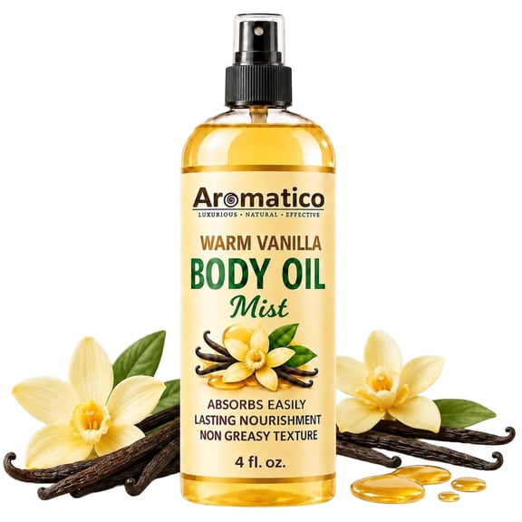 Aromatico Warm Vanilla Body Oil Mist – Lightweight Moisturizing Body Oil for Daily Use After Shower | 4 Fl Oz