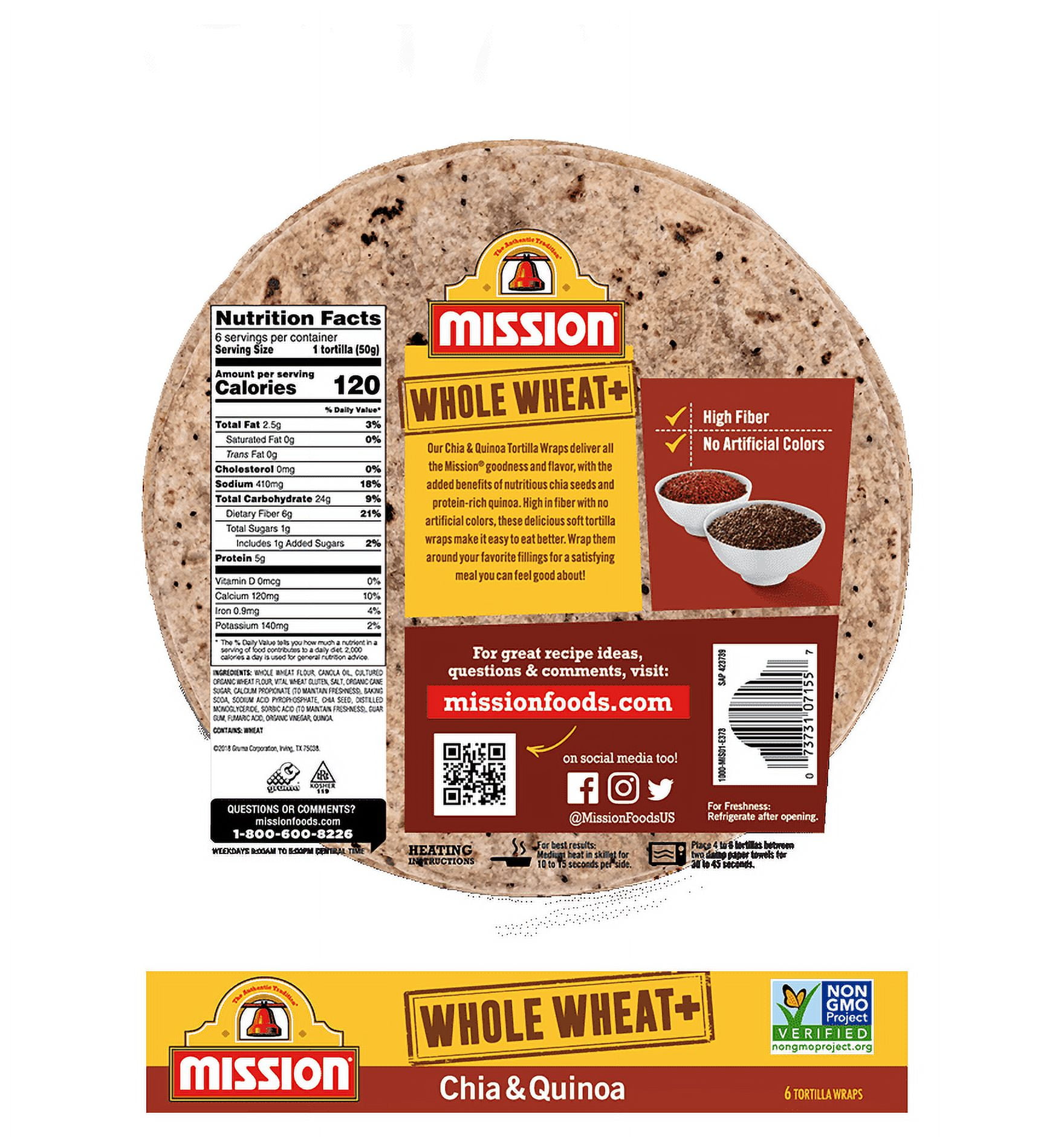 MISSION WHOLE WHEAT PLUS CHIA QUINOA 6CT