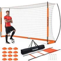 Haokelball 12' x 6' Soccer Goal Net Portable Soccer Goals for Backyard with 20ft Agility Ladder and 12 Soccer Cones, Upgraded Goal Posts and Carry Bag