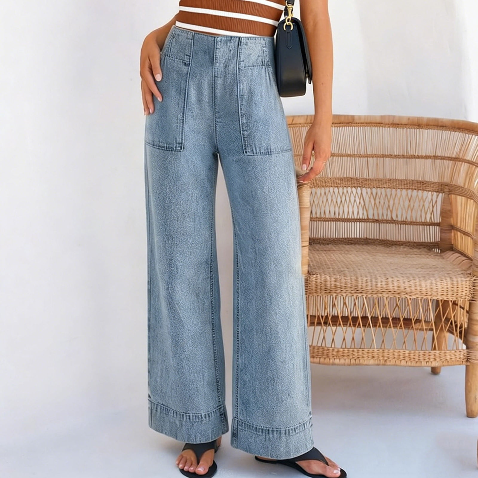 Women's High Waisted Jeans, Versatile Straight Leg Stretchy Streetwear Business Casual Denim Pants with Pockets