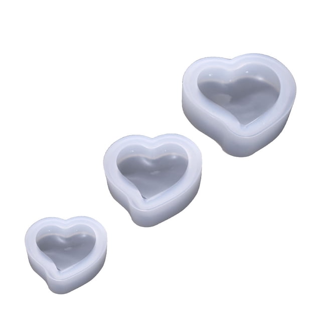 KAKOWELY 3PCS DIY Heart Shaped Silicone Mold Multi-purpose DIY Crystal Drop Mold Mirror Surface Heart-shaped Silicone Mold Creative DIY Jewelry Cake Mold for Home Store Studio Use White