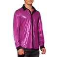 thumbnail image 4 of INSPIRE CHIC Shiny Shirt for Men's Long Sleeves Party Nightclub Glitter Metallic Shirts Rose Red 2XL, 4 of 5