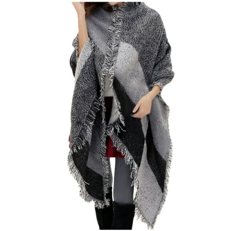 

Dadaria Shawl for Women Contrast Color Tassel Scarf Retro Female Multi-Purpose Shawl Scarf Gray Women