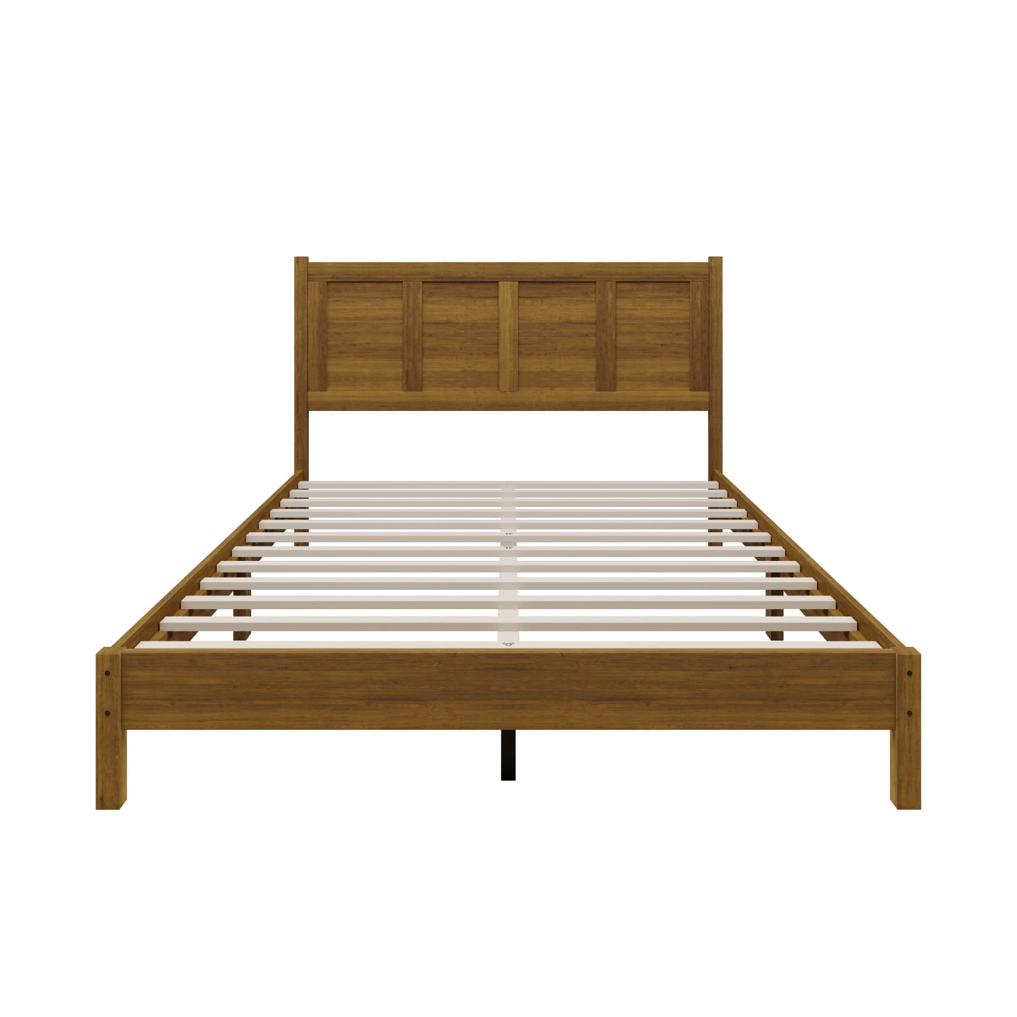 Home Design Rogers Twin Solid Wood Platform Bed Frame with Panel Headboard, No Box Spring Needed, Brown