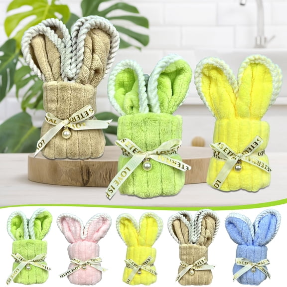 Easter Bunny Shaped Coral Fleece Towel, Soft Cute Faux Rabbit Towel for Adults, Absorbent Fleece Hand Towel, Festive Easter Gift Towel for Home and Gifting, 20*10in, Yellow