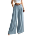 thumbnail image 2 of Aimik Women's High Waist Pleated Wide Leg Dress Pants Solid Color Straight Leg Trousers with Belt Work Business Long Pant, 2 of 6