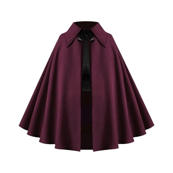 UTSJKR Men’s Lapel Collar Mid‑Length Cape Cloak with Front Ribbon Tie for Vintage Gothic Noble Themed Party Halloween Cosplay Fancy Dress Outfit Wine