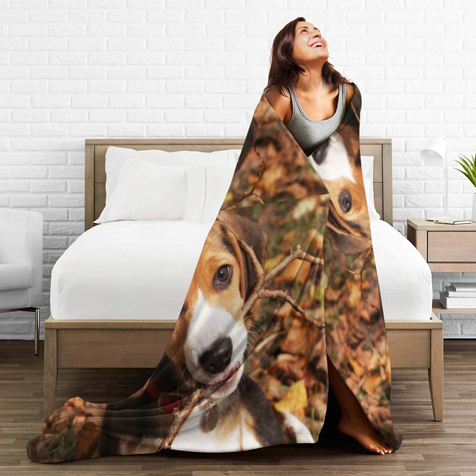 Wijzvio Cute Beagle Dog Throw Blanket Soft Fuzzy Fleece Blanket For Couch Bed Living Room Decoration 50"X40"