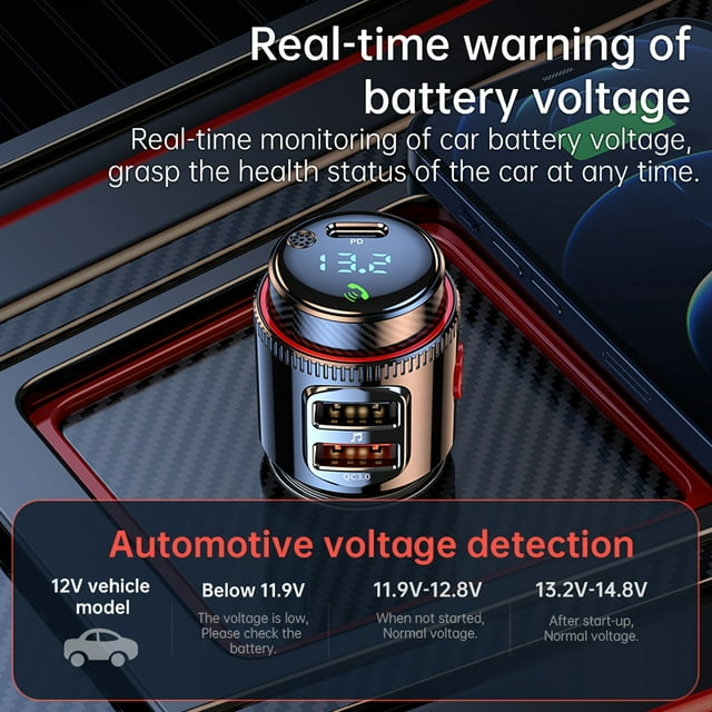 XHSGX Transmisor FM coche inalámbrico doble USB PD 30W QC3.0 llamadas manos libres reproducción pendrive Type C