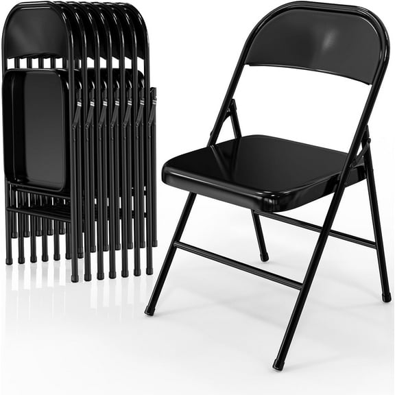 VINGLI Folding Chairs All Steel Metal Frame, Capacity 350 lbs, Durable Portable and Versatile for Indoor Outdoor Use, Black, Set of 8