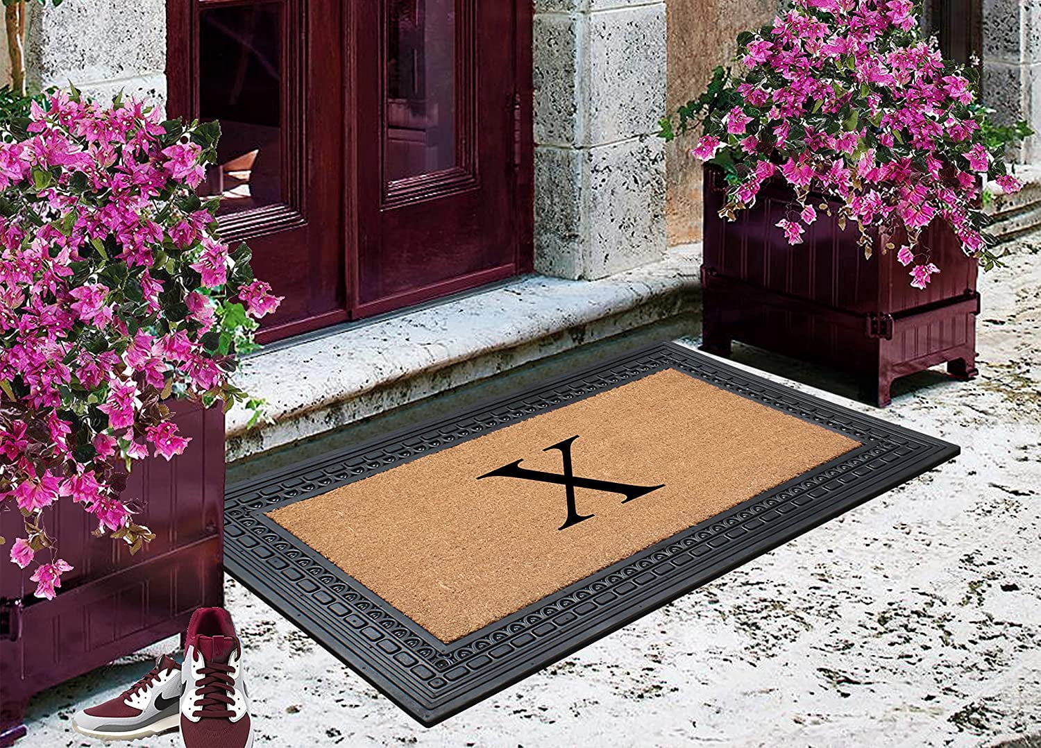 A1HC Natural Rubber & Coir 24x39 Monogrammed Doormat For Front Door, Anti-Shed Treated Durable Doormat for Outdoor Entrance, Heavy Duty, Low Profile, Easy to Clean, Long Lasting Front Porch Entry Rug