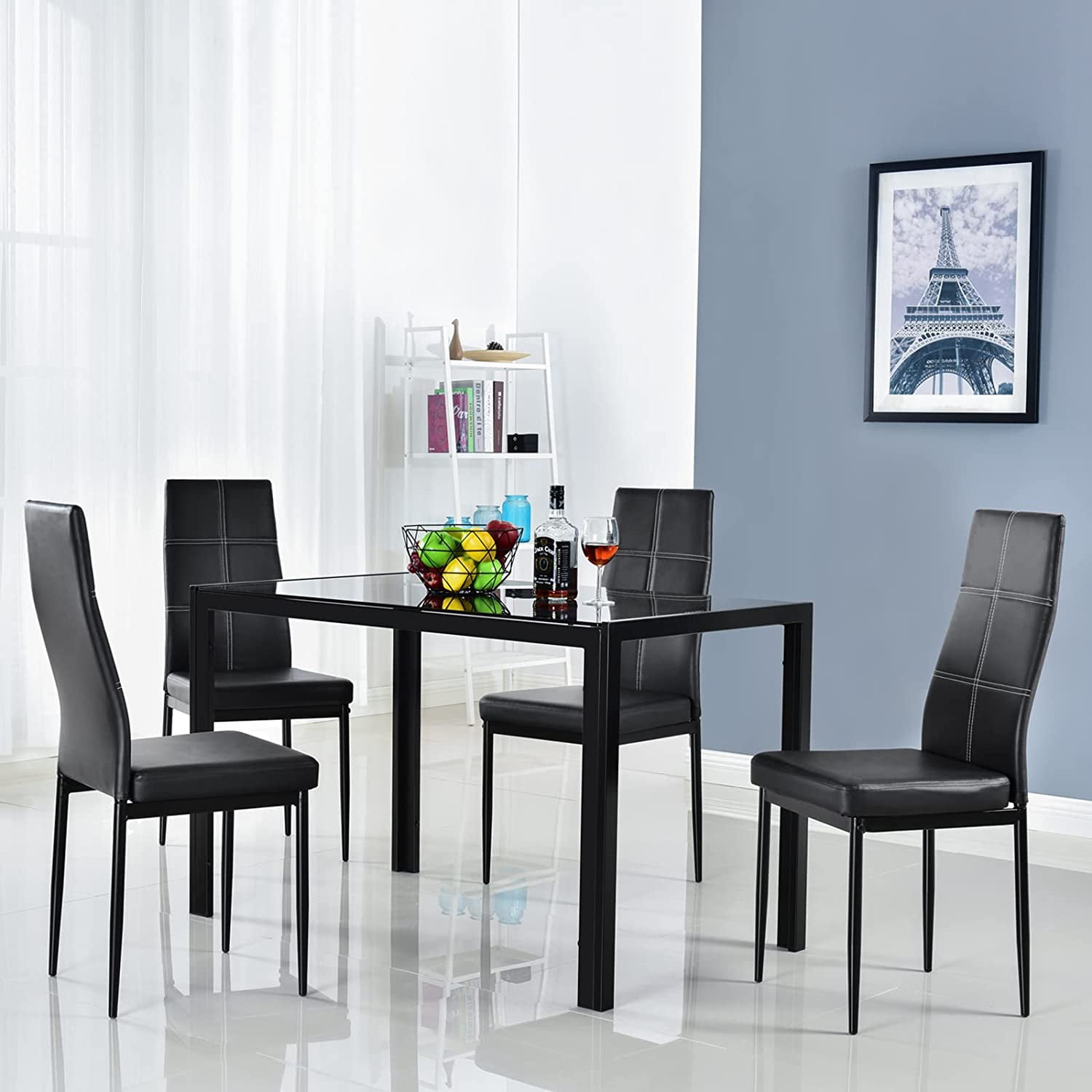 VINGLI Glass Dining Table and 4 Chairs Set,Small Kitchen Table Set for