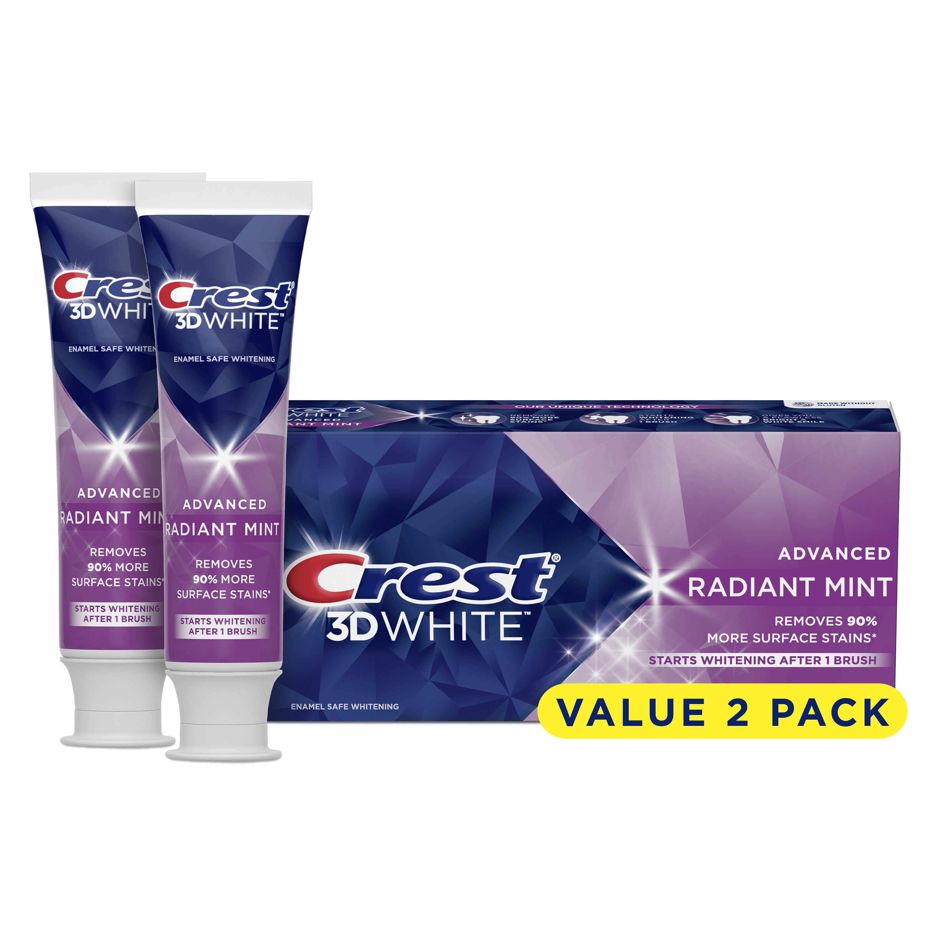 Crest 3D White Radiant Mint, Teeth Whitening Toothpaste, 3.8 oz, Pack of 2