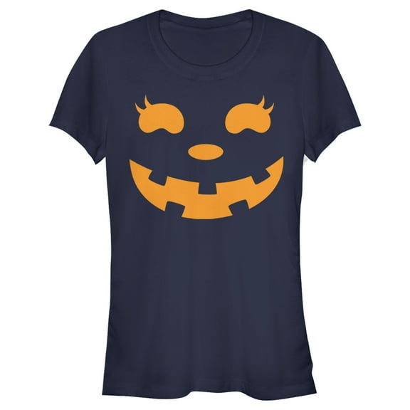 Junior's CHIN UP Halloween Jack o' Lantern Face  Graphic Tee Navy Blue Small