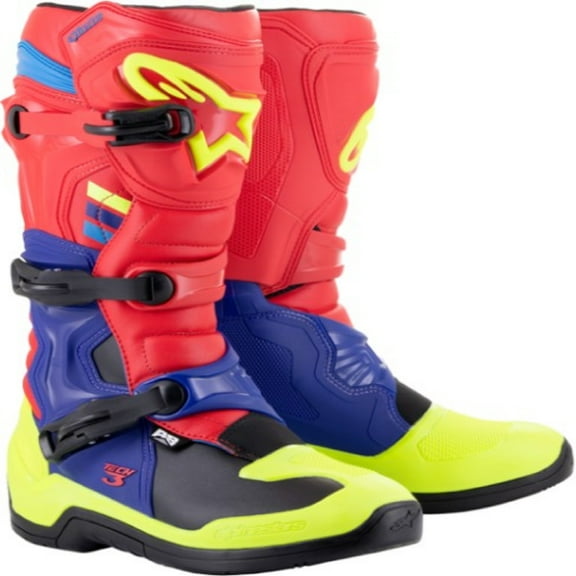 Alpinestars Tech 3 Adult Off-Road Motorcycle Boots - Red/Blue/Yellow Fluorescent / 8