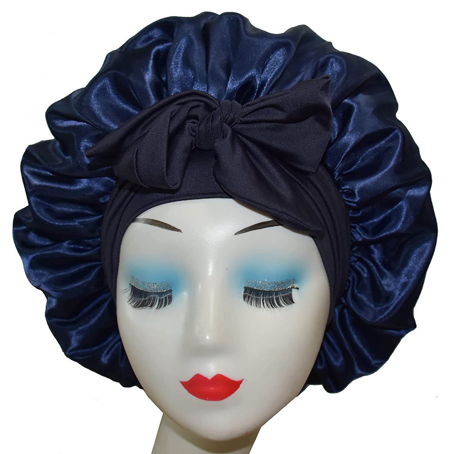 Adjustable Satin Silk Bonnet Sleeping caps with Wide Tie Band for Girl  Women Women Curly Hair Head Cover Wrap Wigs Dark Navy Blue - Walmart.com