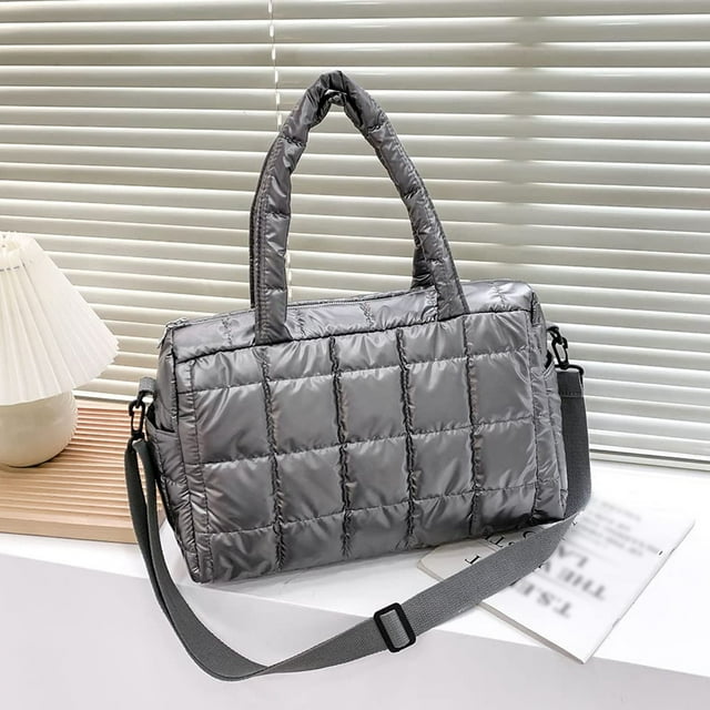 Gran Bolso de Hombro de Algodón Gris Grande